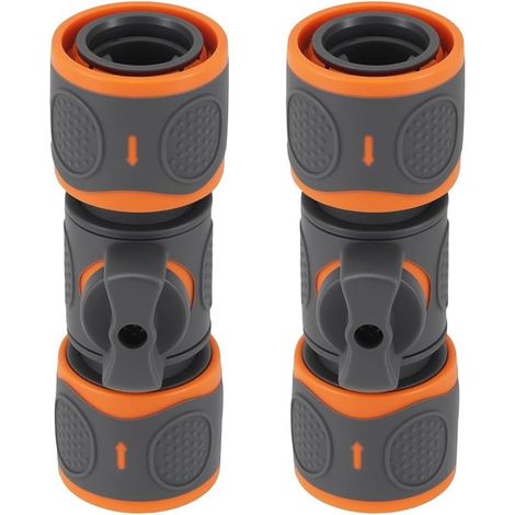 Gartenschlauchkupplung – Wasserstoppverbinder – Durchflussregler – Integriertes Ventil – 12 mm – Schwarz/Orange (1/5)