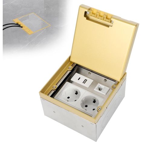 Prise de sol pour réservoir de sol - Prise encastrable en acier inoxydable doré - Boîte encastrable étanche avec 2 AC+USBA+C+1RJ45 - Prise encastrée en acier inoxydable pour sol (doré) (1/5)
