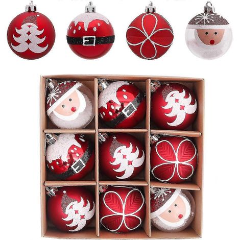 Lot de 9 boules de Noël incassables de 6 cm, décorations traditionnelles rouges et blanches pour sapin de Noël (1/5)