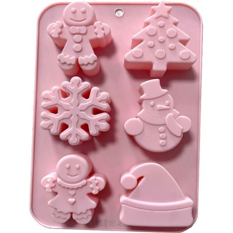 Moules en silicone de Noël à 6 trous avec bonhomme de neige, chaussettes, flocon de neige et Père Noël, outil de décoration pour gâteaux à faire soi-même (1/5)