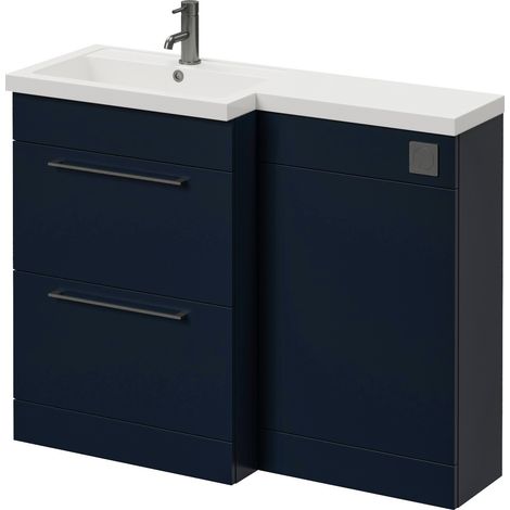 Napoli 390 Deep Blue 1100mm 2 Drawer Vanity Unit Toilet Suite with Square Left Hand Lucia Basin - 1100mm - Gunmetal Grey 320mm HandleWithout Kingston Toilet Pan