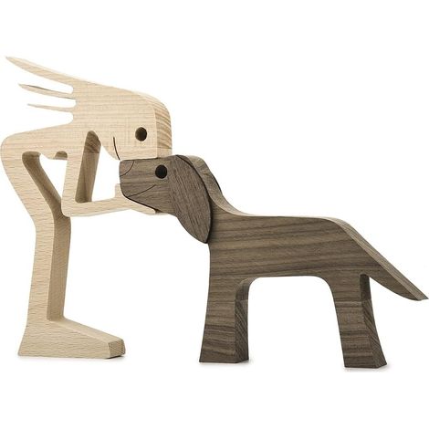 Statue en bois représentant une famille de chien et de chat, décoration artisanale en bois, adorable chiot, chaton et personnages, figurine de collection pour la maison, le bureau ou le salon - Chiot (1/5)