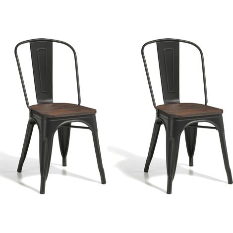 Lot de 2 chaises en métal graphite et bois noyer, Meet (1/2)