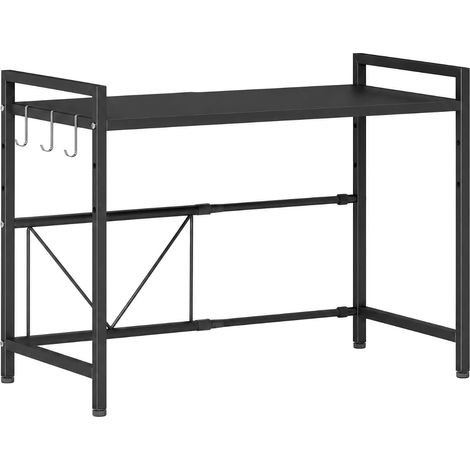 Étagère micro-ondes extensible métal noir, 3 crochets, support cuisine gain de place, robuste et pratique (1/4)