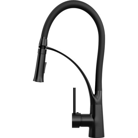 Robinet de cuisine noir 43,5 cm avec douchette extractible magnétique – mitigeur à bec flexible orientable 360° – 2 fonctions de jet (1/5)