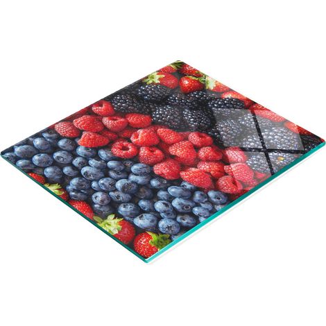 Tabla de cocina de vidrio templado con motivos decorativos de frutas del bosque, 60x52 cm. (1/5)