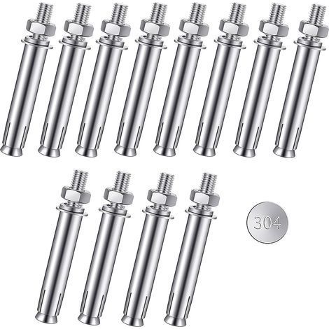 Lot de 12 (M6 x 60 mm) vis d'expansion, écrous hexagonaux, boulons d'ancrage de fixation robustes, en acier inoxydable 304 (1/5)