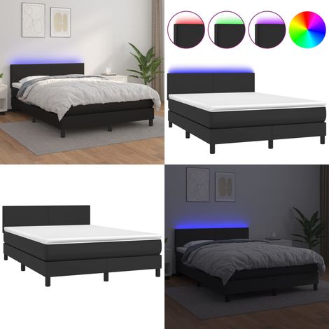 Sommier à lattes de lit avec matelas et LED Noir 140x190 cm - Sommier Tapissier - Lit Plateforme - Lit Design - Lit Moderne - Lit Avec Rangement - Home & Living (1/5)