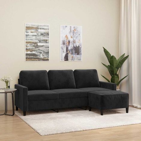 vidaXL Divano a 3 Posti con Poggiapiedi Nero 180 cm in Velluto (1/5)