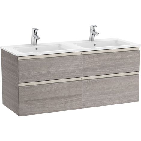Pack Unik mueble de 4 cajones + lavabo doble THE GAP - ROCA Color: Roble City texturizado