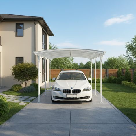 Carport aluminium blanc 3x5,76m – Toit polycarbonate 6mm – Résistance anti-UV et anti-corrosion – 17,28 m² de surface – X-Metal (1/5)