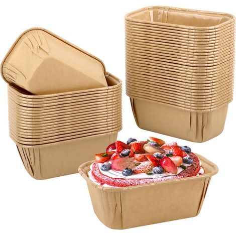 50 Pièces Mini Moules à Gâteaux en Papie, éutilisables, ectangulaies, de la Maque , en Plastique, Antiadhésif, pou Mini Gâteaux et Petits Pains (1/4)