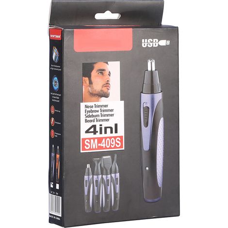 Kit de Rasage électrique 4 en 1 pour Barbes, Nez, Oreilles et Sourcils - Ensemble rechargeable USB avec 4 attaches (Machine + 4 tête de rasage + Brosse) (1/5)