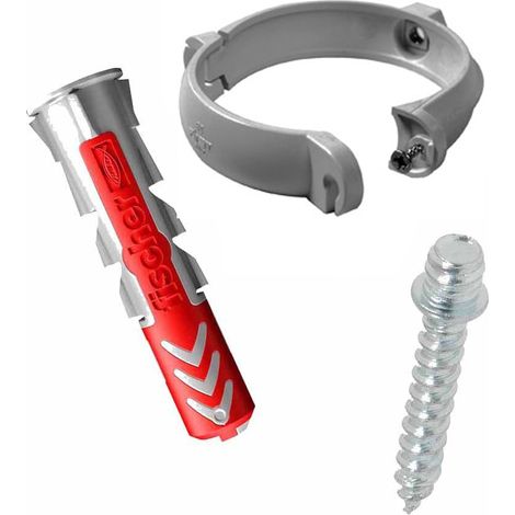 Ensemble de 1 collier tube de descente Ø80 Gris + 1 Vis 7x40mm + 1 Cheville Duopower 8x40mm - Arcanaute (1/4)