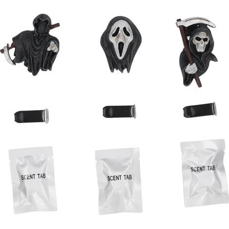 Lot 3 pièces déco crâne mignon pour voiture, accessoire parfumé garder senteur, décoration Halloween auto maison cadeau festif