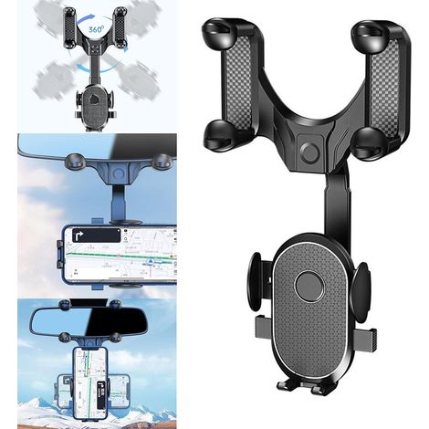 [NUNCA USADO]Soporte para Móvil en Espejo Retrovisor - Giratorio 360° y Extensible - Universal para Coche - Fácil Instalación Sin Pegamento (1/5)