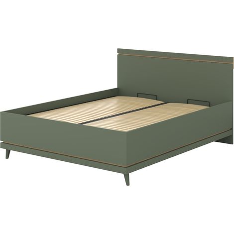 Letto + doghe NOKI – 160x200 cm verde e legno – Stile scandinavo