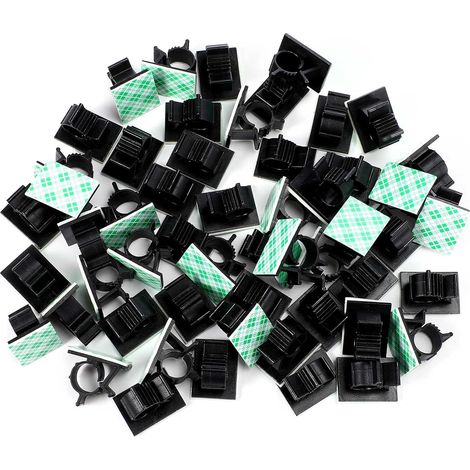 Câbles Adhésifs Réglable Clips de Câble Nylon Porte Fil de Serrage, Noir, 50 Pack (1/5)