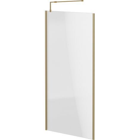 Colore 8mm Clear Glass Brushed Brass 1850mm x 1000mm Walk In Shower Screen including Wall Channel with End Profile and Support Bar (1/5)