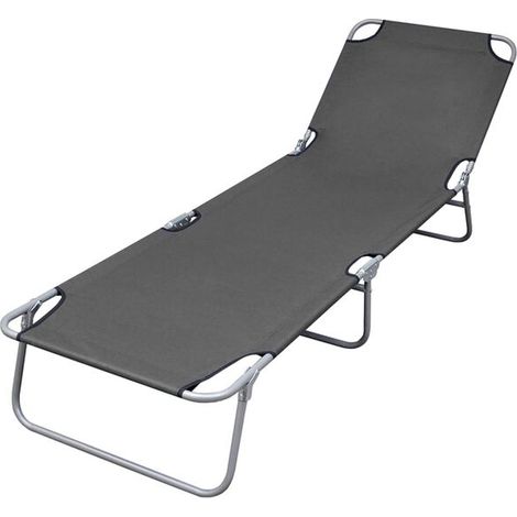 Chaise Longue Pliable avec Dossier Réglable, Gris (1/5)