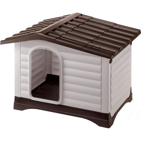 Niche pour Chien 70, Niche Chien Exterieur, Côté Ouverture, Fond Drainant, Base Isolante, Toit Amovible, Grille de Ventilation, Plastique Recyclé, 73 x 59 x h 53 cm (1/5)
