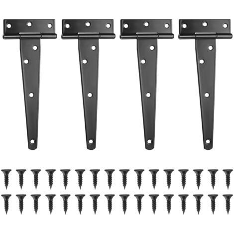 Lot de 4 Charnières en T-Noires Charnière Porte de Grange-Charnières de Portes-Charniere Plate Inox pour Portails-Abris de Jardin (1/5)