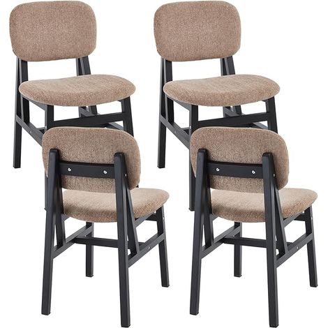 Wahson Set di 4 Sedie da Pranzo in Tessuto con Gambe in Legno, Stile Rustico per Cucina e Soggiorno, Marrone