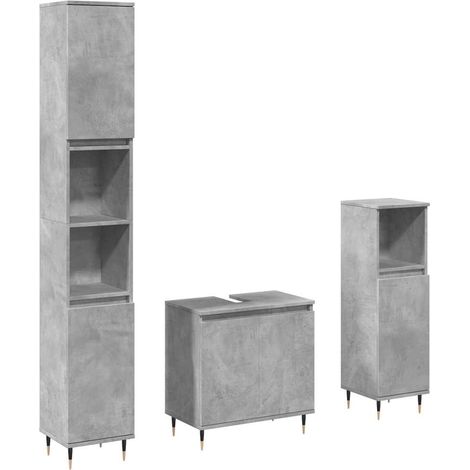Maison Exclusive - 3-tlg. Badmöbel-Set Betongrau Holzwerkstoff