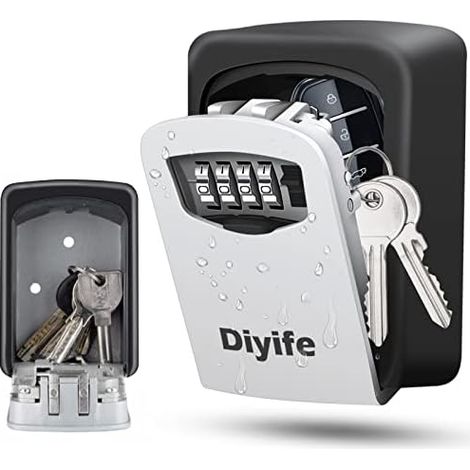 Secure Outdoor Key Box, Wall-Mounted Key Box with 4-Digit Code, Waterproof & Rustproof Metal, Sturdy Storage Box for Home, Garage, School (1/5)