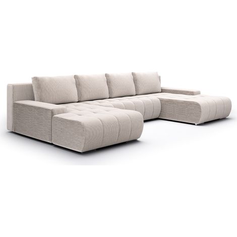 U-Sofa 5-sitzig umbaubar Truhe Jonas Cord Blanc Cassé