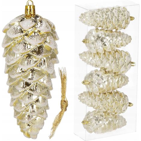 PALLINE DI NATALE PIGNA SET 6 PEZZI GRANDI APPENDINI INDESTRUTTIBILI ORO 14cm