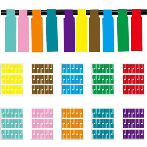Kabeletiketten, 10 Farben, 300 Stück, selbstklebende, wasserfeste Kabeletiketten für Laserdrucker - Crezuo