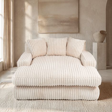 Chaiselongue Sofa aus Cord mit 3 Kissen 125x155 cm Beige OKMYHOME (1/5)