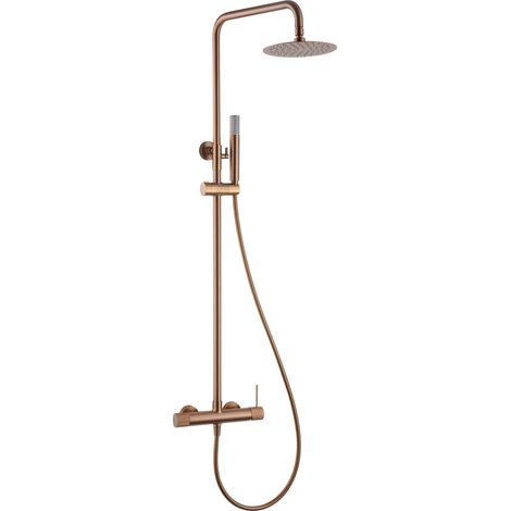 Ensemble barre de douche monocommande extensible - Colonne de douche monocommande avec pomme de douche, poignée de douche, coloris or rose brossé (1/3)