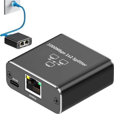 High Speed Ethernet, Gigabit Internet Splitter, 1 to 2 Lan Switch 1000mbps Ethernet Divider, Gigabit Internet with Usb Power Cable, Lan Splitter for Cat 5 5e 6 7 8 Cable Networking (1/5)