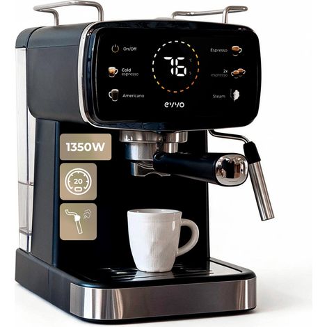 EVVO Cafetera Express Intensa 30. panel táctil a color. 20 bares de presion. Espressos y Capuccinos. 1350W. Doble salida. portafiltros. Depósito de 1.5 l