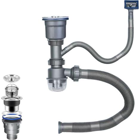 Kit de vidange double pour évier un kit de vidange pour évier de cuisine peu encombrant avec un siphon en P réglable (1/5)