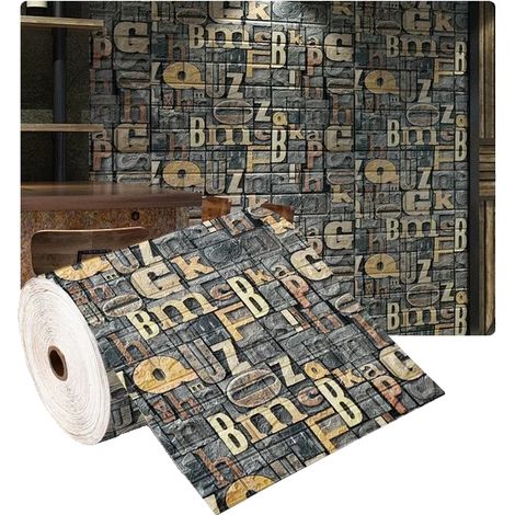 Carta da parati 3D, materiale impermeabile, facile applicazione, design con lettere a mattoni, 70 cm x 10 m - a (1/2)