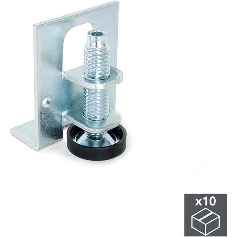 Emuca Lote de 10 niveladores M10 circular con tapa y escuadra para muebles, diámetro 23mm, Acero y Plástico, Cincado (1/5)