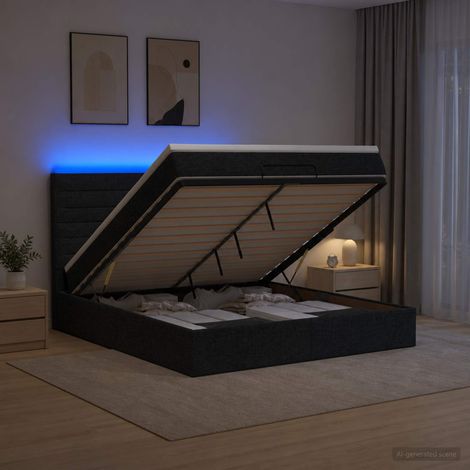Cama tipo otomana con colchón y LED Negro 140 x 190 cm Tela (1/5)