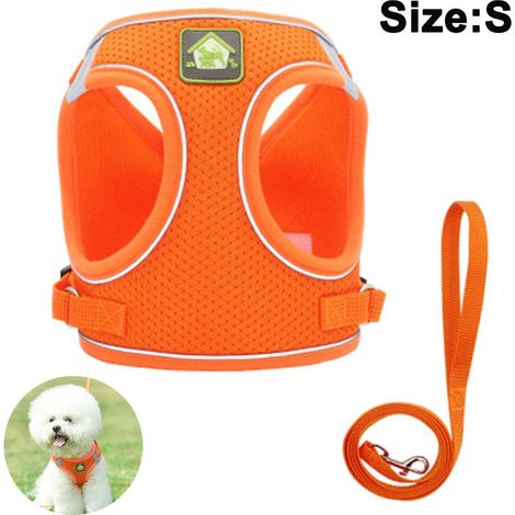 Lot de 2 harnais pour chien, faciles à enfiler, respirants, pour chiots, chats et chiens de petite et moyenne taille. Ces harnais en forme de gilet sont dotés d'une corde de traction réfléchissante et (1/4)