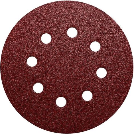 Lija de 5 pulgadas (12,7 cm) de ancho, 8 agujeros, con reverso de terciopelo rojo, grano 80, 50 unidades (1/3)