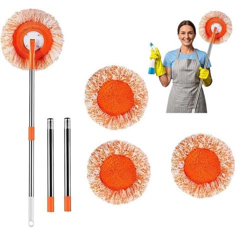 Questo set di mocio girevole a 360 gradi è composto da tre manici staccabili e tre t,oltre a un mocio rotondo in microfibra regolabile,microfibra (1/5)