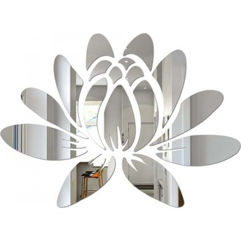3D argent 25x 18 cm Acrylique Miroir Fleur de Lotus Sticker Mural Stickers Muraux Auto-Adhésif Amovible pour la Maison Chambre (1/5)