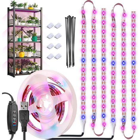 Full Spectrum Grow Light with Waterproof USB Lamp with Auto Timer On/Off Pink Blue 120LED Plant Lamp (2m) (1/5)