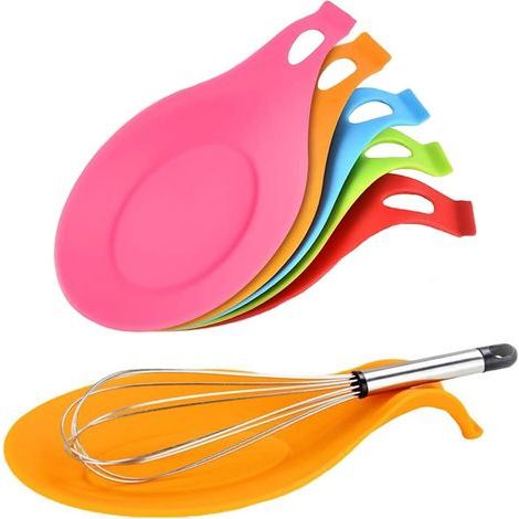 6-teiliges Silikon-Löffelablage-Set, Herdplatten-Löffelablage, mandelförmige, flexible, hitzebeständige Löffelablage für Löffel, Küchenutensilien (6 Farben) - Fei Y (1/5)
