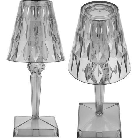 Lampe de Table LED Cristal Prisme Transparent Dimmable, Lampe Bureau USB Rechargeable Éclairage Intérieur Gris (1/5)