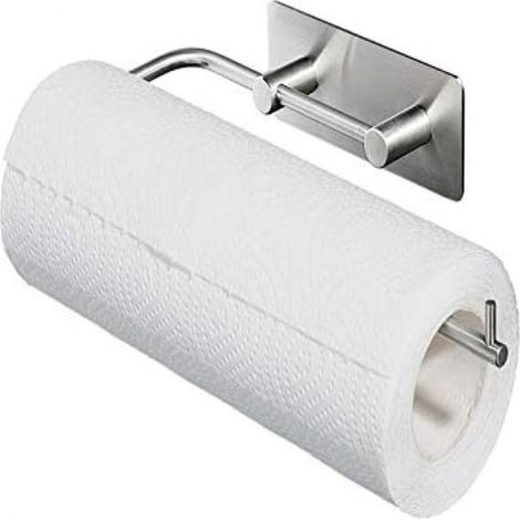 Elkuaie Porte-rouleau de cuisine - Porte-essuie-tout - Acier inoxydable mat autocollant - 1 pièce - Blanc (1/5)