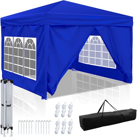 Wolketon Carpa plegable de 3 x 3 m, impermeable y resistente a los rayos UV, portátil, con bolsa de transporte para acampar, color azul