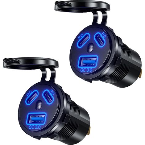 12V Prise de Chargeur Voiture Double 45W PD et 18W QC3.0 avec Interrupteur Étanche pour 12V/ 24V Bateaux Voitures Moto 2 Pièces (1/5)